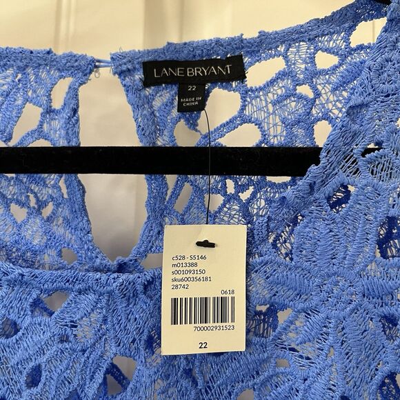 Lane Bryant Perwinkle Blue Short Sleeve Floral Crochet Open Knit Top Womens 22 - Picture 4 of 10